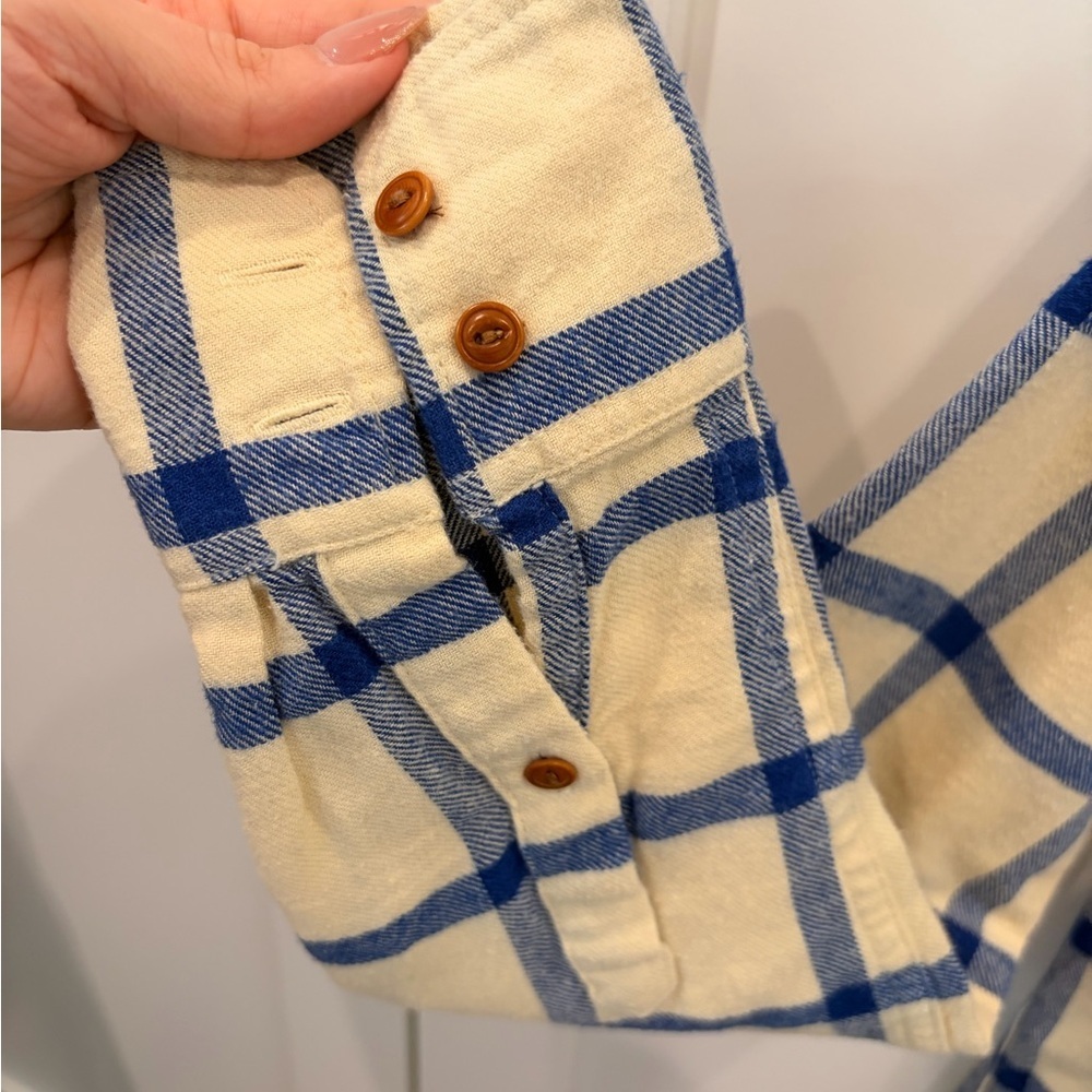 J. Crew 100% Cotton Cream and Blue flannel button up - Picture 4 of 5